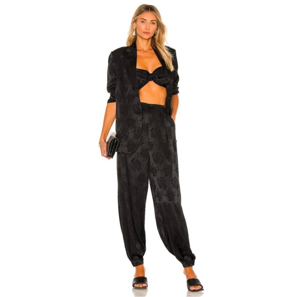 Ronny Kobo Collection - 3 Piece Black Jacquard Silk pants suit SIZE M- WORN 1X